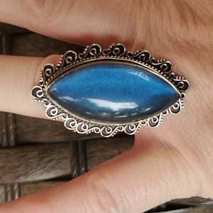 New Huge Dichoric Glass Antique Design 925 Silver Ring.